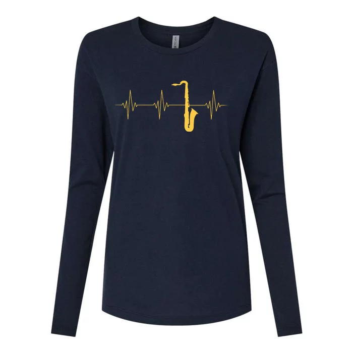 Saxophone Heartbeat Sax Player Jazz Musician Saxophonist Womens Cotton Relaxed Long Sleeve T-Shirt