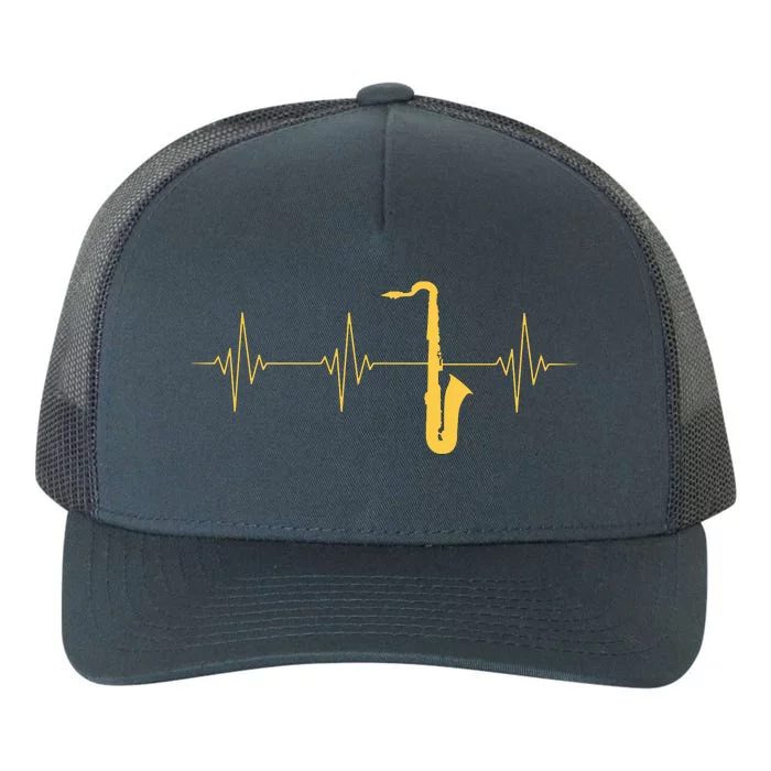 Saxophone Heartbeat Sax Player Jazz Musician Saxophonist Yupoong Adult 5-Panel Trucker Hat