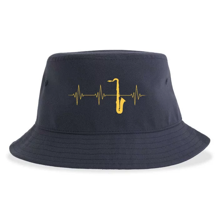 Saxophone Heartbeat Sax Player Jazz Musician Saxophonist Sustainable Bucket Hat