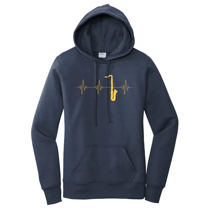 Saxophone Heartbeat Sax Player Jazz Musician Saxophonist Women's Pullover Hoodie