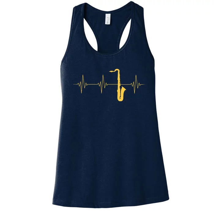 Saxophone Heartbeat Sax Player Jazz Musician Saxophonist Women's Racerback Tank