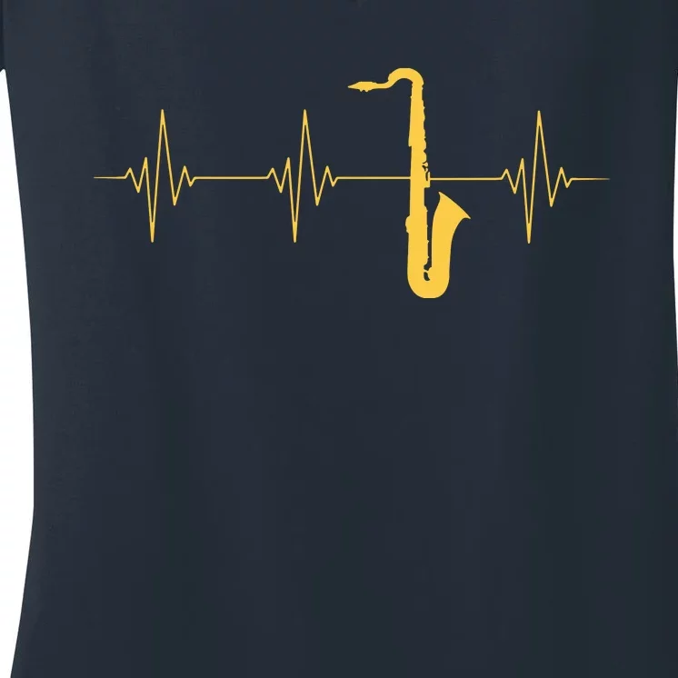 Saxophone Heartbeat Sax Player Jazz Musician Saxophonist Women's V-Neck T-Shirt