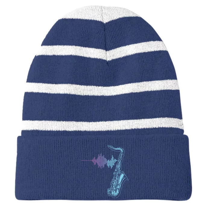 Saxophone Heartbeat Striped Beanie with Solid Band