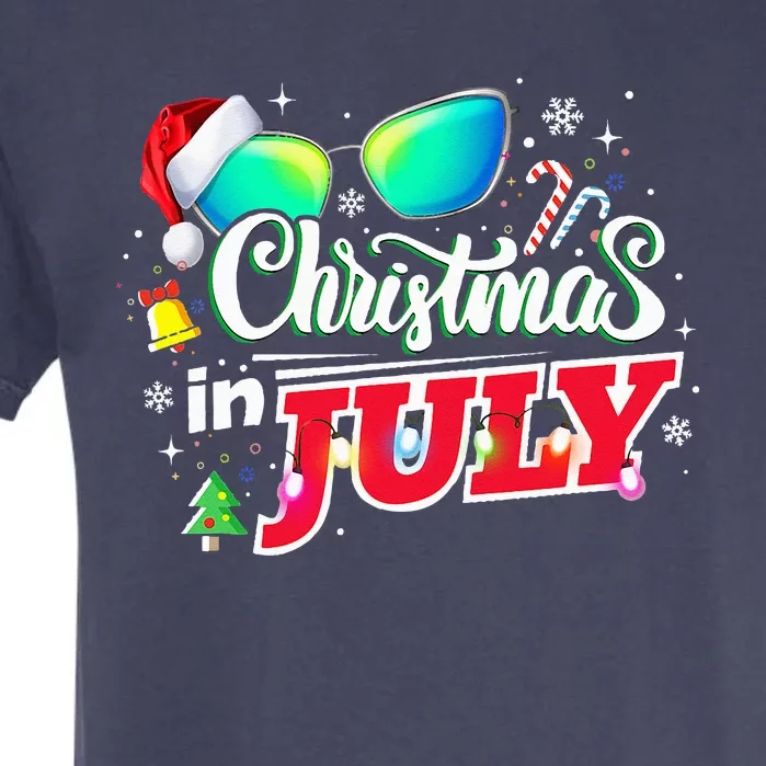 Santa Hat Sunglasses Summer Christmas In July Garment-Dyed Heavyweight T-Shirt