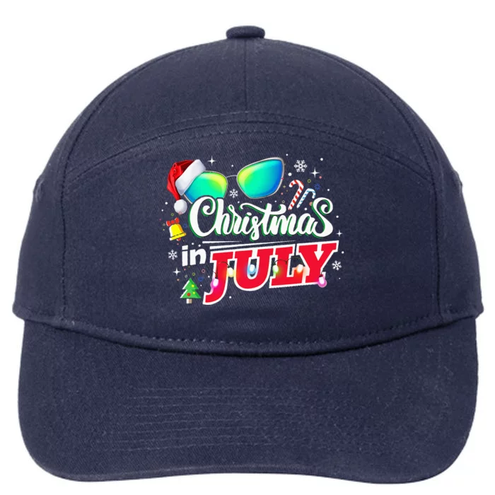 Santa Hat Sunglasses Summer Christmas In July 7-Panel Snapback Hat