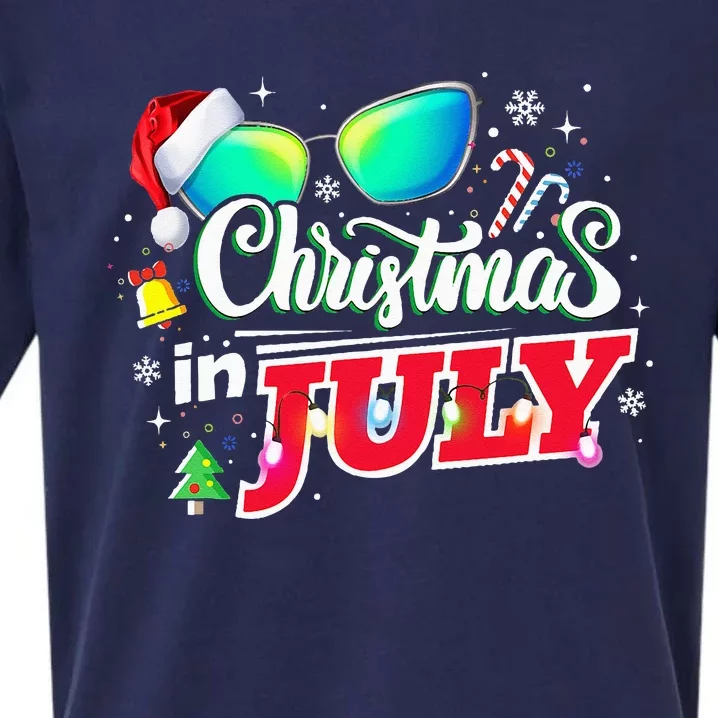 Santa Hat Sunglasses Summer Christmas In July Sueded Cloud Jersey T-Shirt