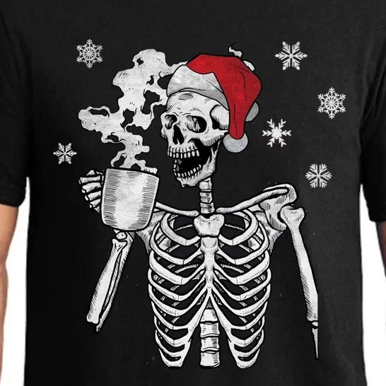 Santa Hat Skeleton Smiling Skull Ing Coffee Christmas Gift Pajama Set