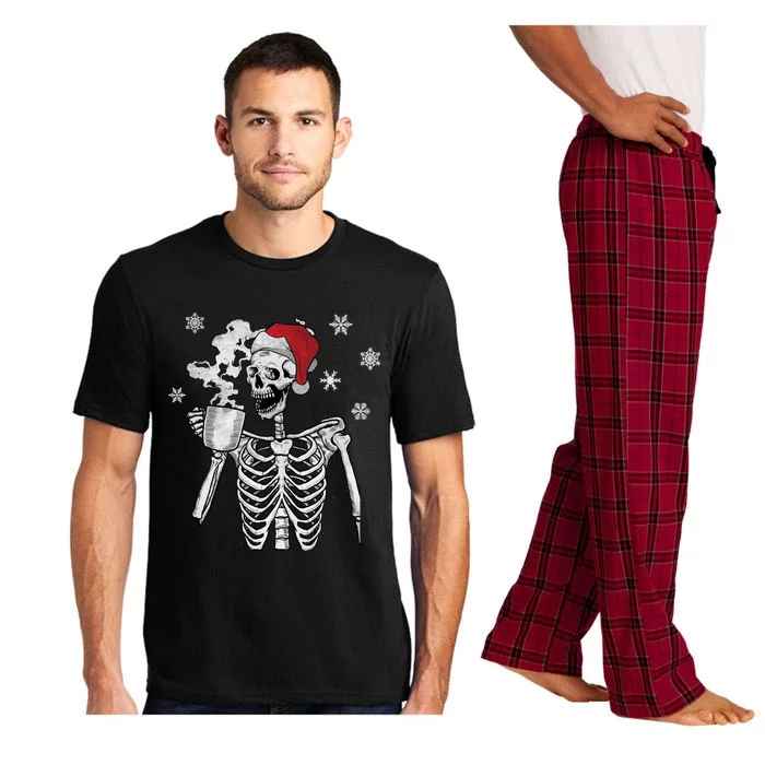 Santa Hat Skeleton Smiling Skull Ing Coffee Christmas Gift Pajama Set