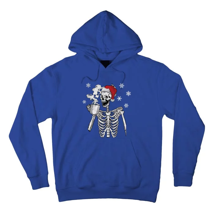 Santa Hat Skeleton Smiling Skull Ing Coffee Christmas Gift Tall Hoodie