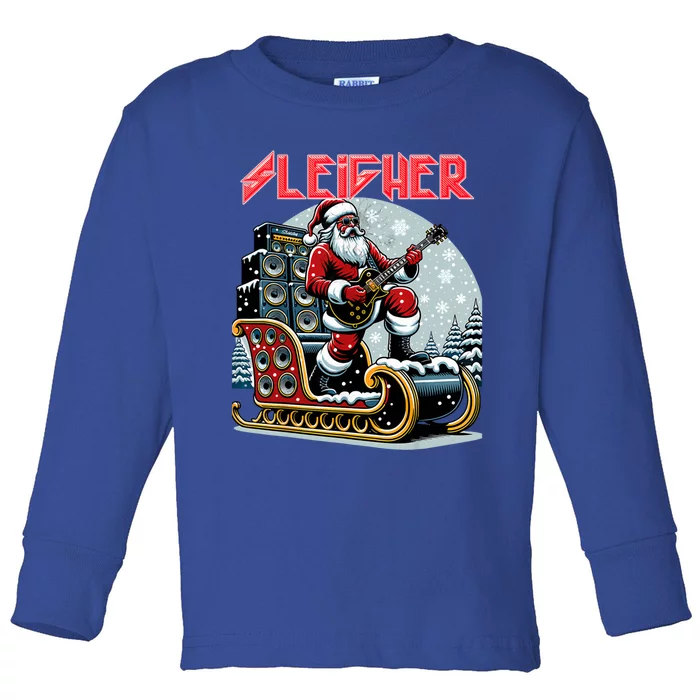 Sleigher Hail Santa Heavy Metal Christmas Rock Xmas Art Gift Toddler Long Sleeve Shirt