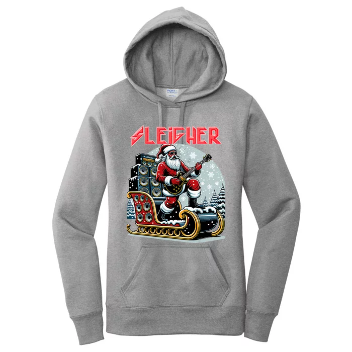 Sleigher Hail Santa Heavy Metal Christmas Rock Xmas Art Gift Women's Pullover Hoodie