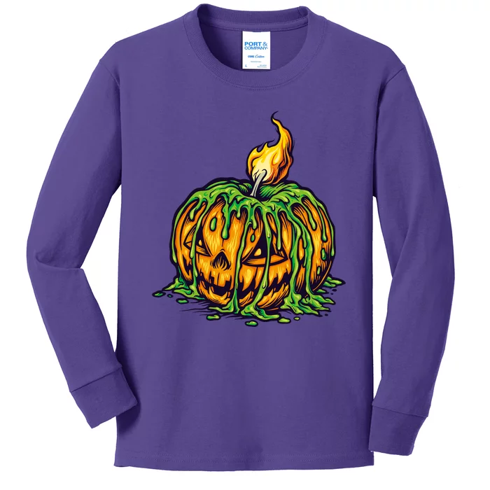 Spooky Halloween Scary Pumpkins Candle Kids Long Sleeve Shirt