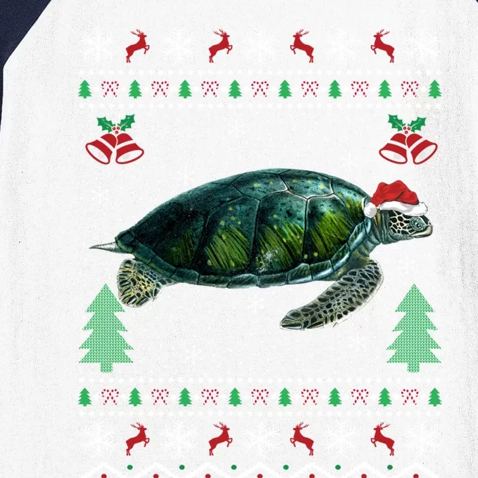 Santa Hat Sea Turtles Lover Xmas Gift Ugly Turtle Christmas Gift Baseball Sleeve Shirt