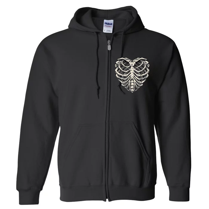 Skeleton Heart Shaped Rib Cage Xray Halloween Full Zip Hoodie