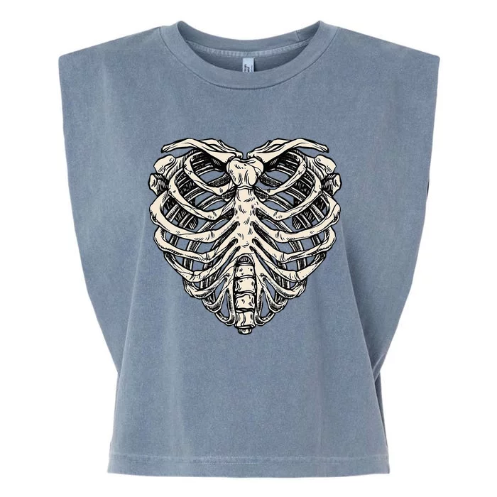 Skeleton Heart Shaped Rib Cage Xray Halloween Garment-Dyed Women's Muscle Tee