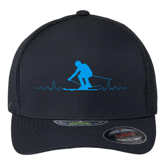 Skier Heartbeat Skiing Lover Fathers Day Gift Flexfit Unipanel Trucker Cap