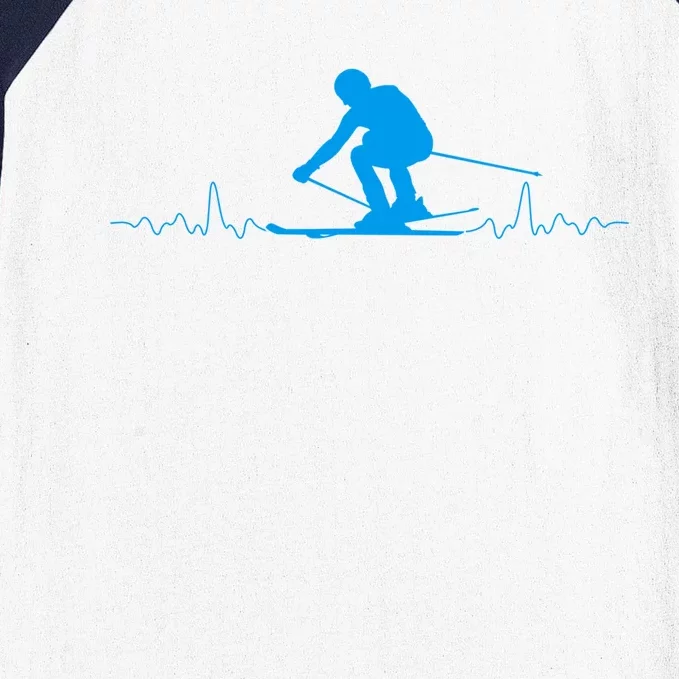 Skier Heartbeat Skiing Lover Fathers Day Gift Baseball Sleeve Shirt