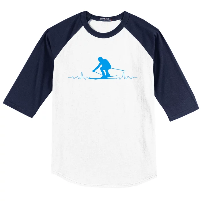 Skier Heartbeat Skiing Lover Fathers Day Gift Baseball Sleeve Shirt