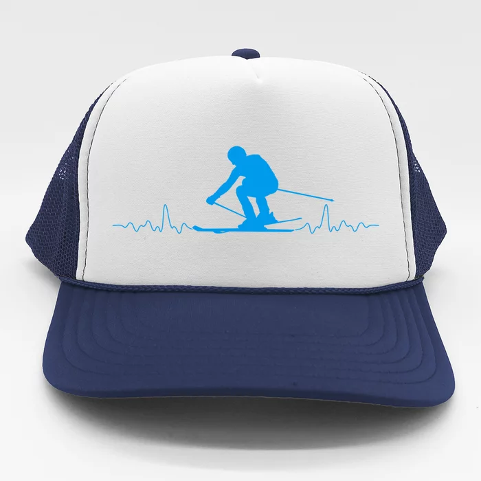 Skier Heartbeat Skiing Lover Fathers Day Gift Trucker Hat