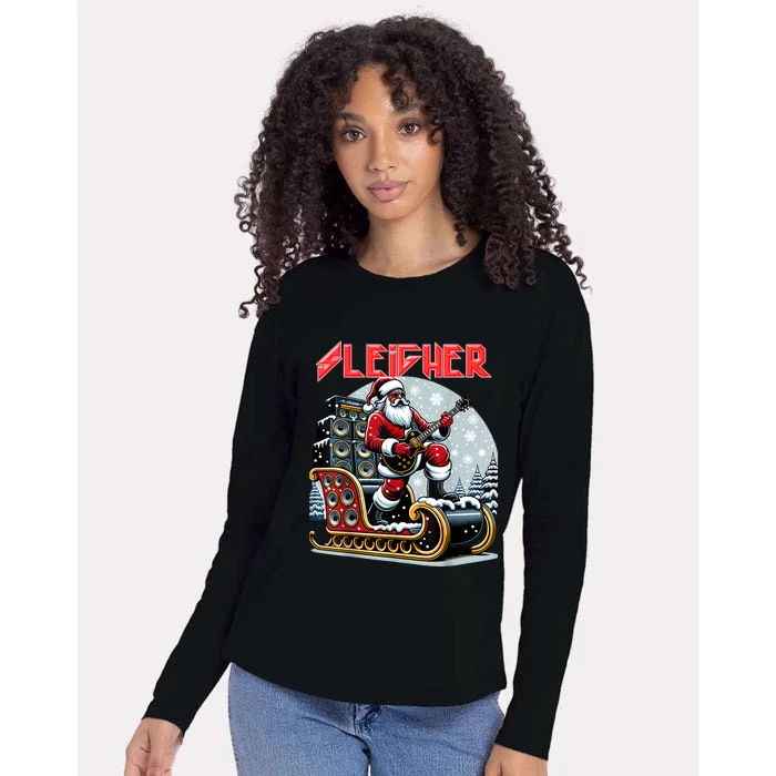 Sleigher Hail Santa Heavy Metal Christmas Rock Xmas Art Womens Cotton Relaxed Long Sleeve T-Shirt