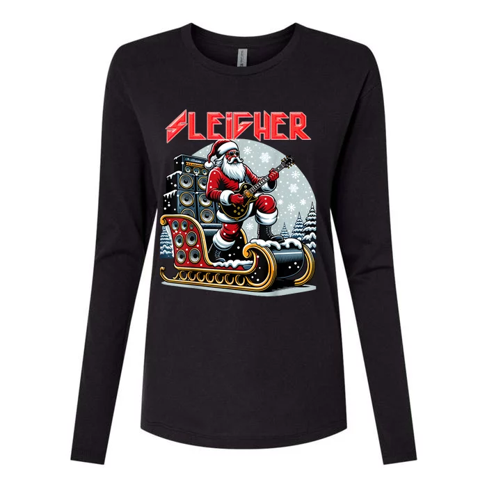 Sleigher Hail Santa Heavy Metal Christmas Rock Xmas Art Womens Cotton Relaxed Long Sleeve T-Shirt