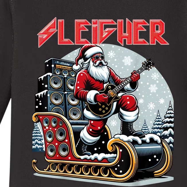 Sleigher Hail Santa Heavy Metal Christmas Rock Xmas Art Baby Long Sleeve Bodysuit