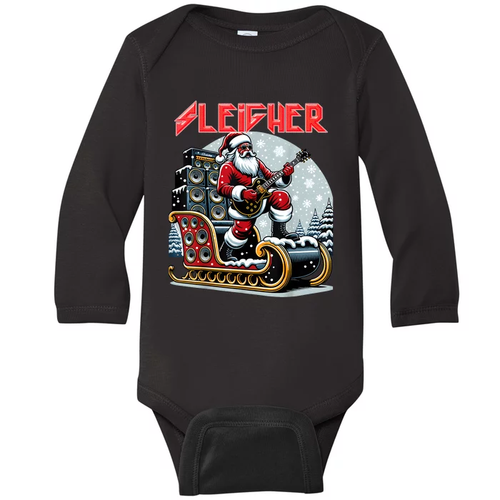 Sleigher Hail Santa Heavy Metal Christmas Rock Xmas Art Baby Long Sleeve Bodysuit