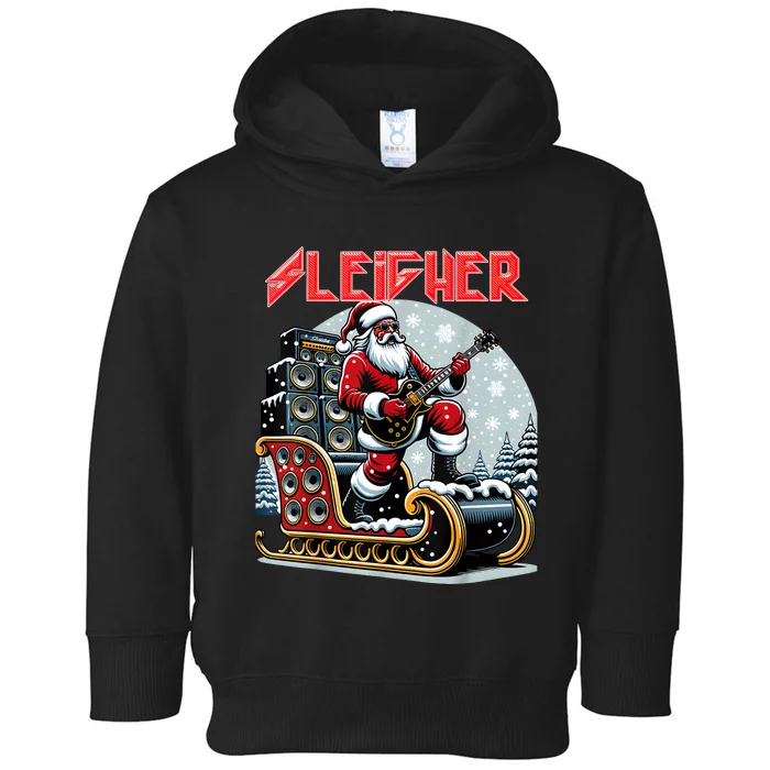 Sleigher Hail Santa Heavy Metal Christmas Rock Xmas Art Toddler Hoodie