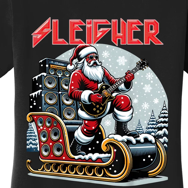 Sleigher Hail Santa Heavy Metal Christmas Rock Xmas Art Women's T-Shirt