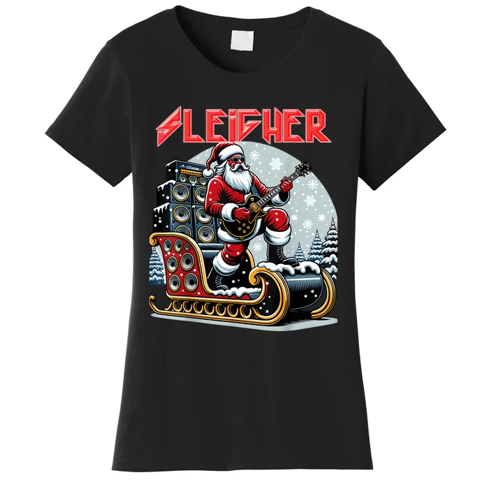 Sleigher Hail Santa Heavy Metal Christmas Rock Xmas Art Women's T-Shirt