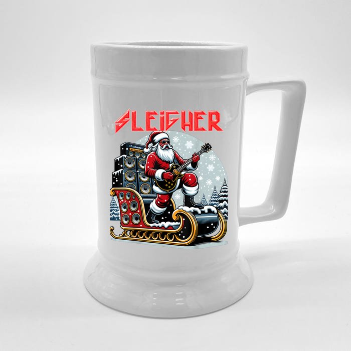 Sleigher Hail Santa Heavy Metal Christmas Rock Xmas Art Front & Back Beer Stein