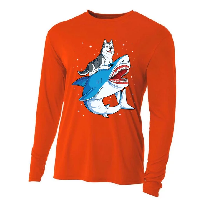 Siberian Husky Shark Jawsome Dog Lover Gifts Space Galaxy Cooling Performance Long Sleeve Crew