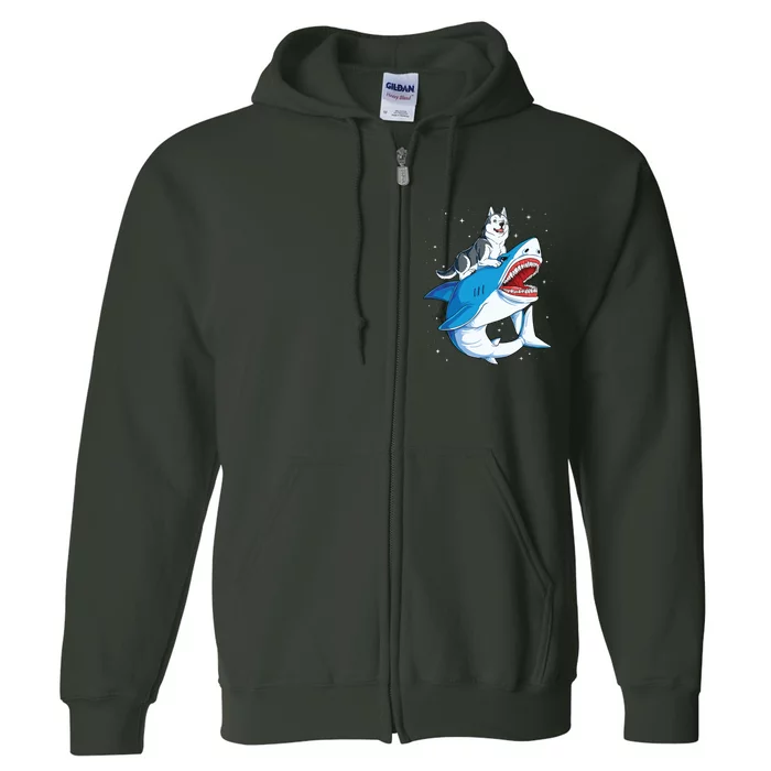 Siberian Husky Shark Jawsome Dog Lover Gifts Space Galaxy Full Zip Hoodie