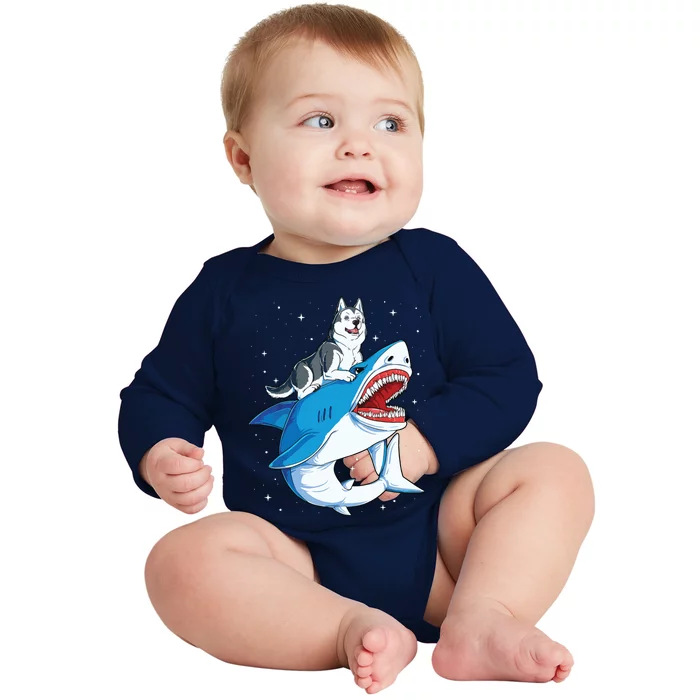 Siberian Husky Shark Jawsome Dog Lover Gifts Space Galaxy Baby Long Sleeve Bodysuit