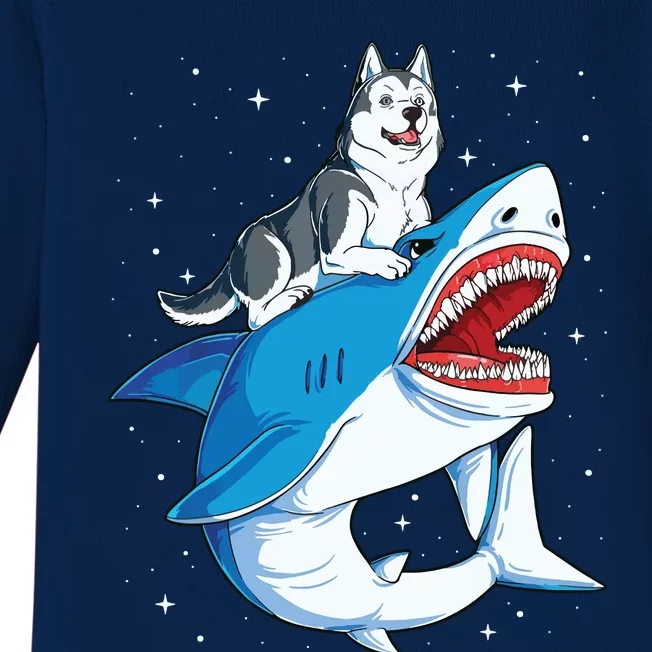 Siberian Husky Shark Jawsome Dog Lover Gifts Space Galaxy Baby Long Sleeve Bodysuit