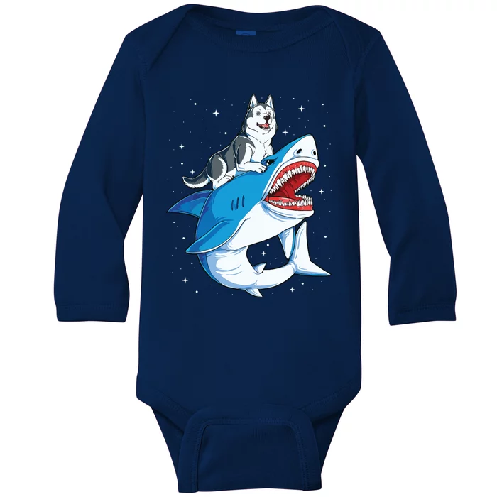 Siberian Husky Shark Jawsome Dog Lover Gifts Space Galaxy Baby Long Sleeve Bodysuit