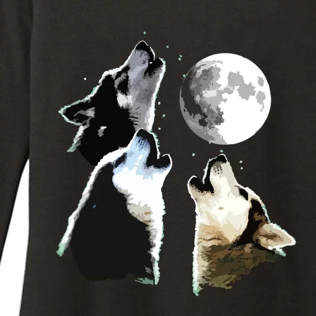 Siberian Husky Siberian Husky Howling At The Moon Womens CVC Long Sleeve Shirt