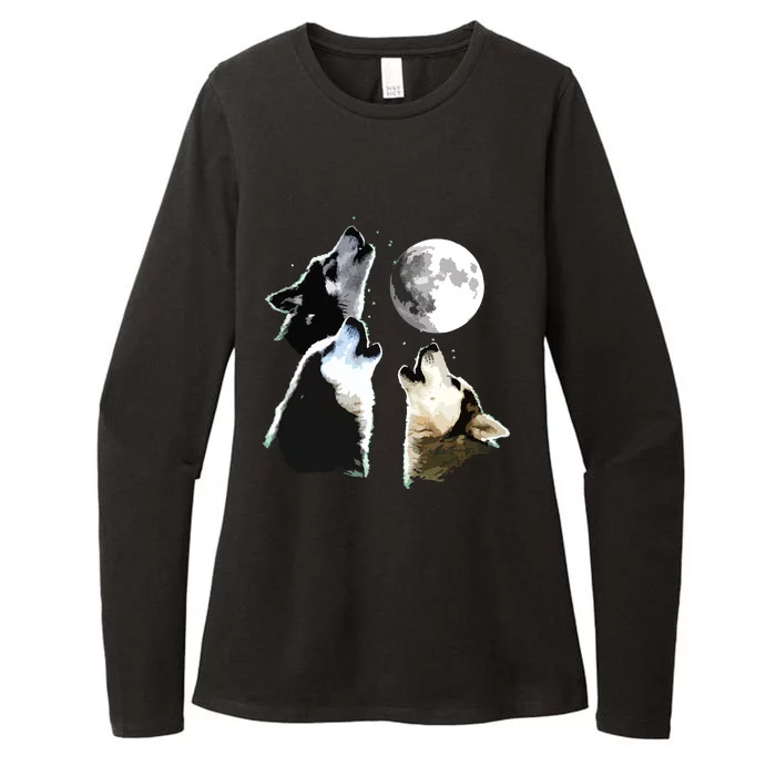 Siberian Husky Siberian Husky Howling At The Moon Womens CVC Long Sleeve Shirt