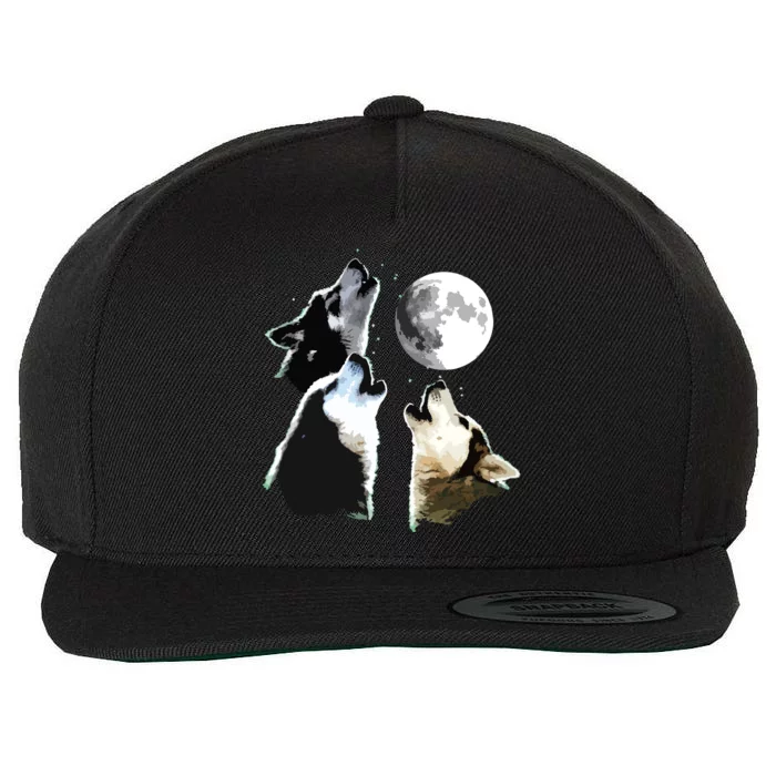 Siberian Husky Siberian Husky Howling At The Moon Wool Snapback Cap