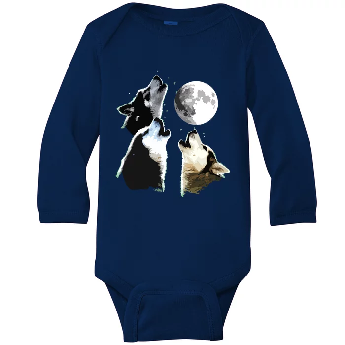 Siberian Husky Siberian Husky Howling At The Moon Baby Long Sleeve Bodysuit