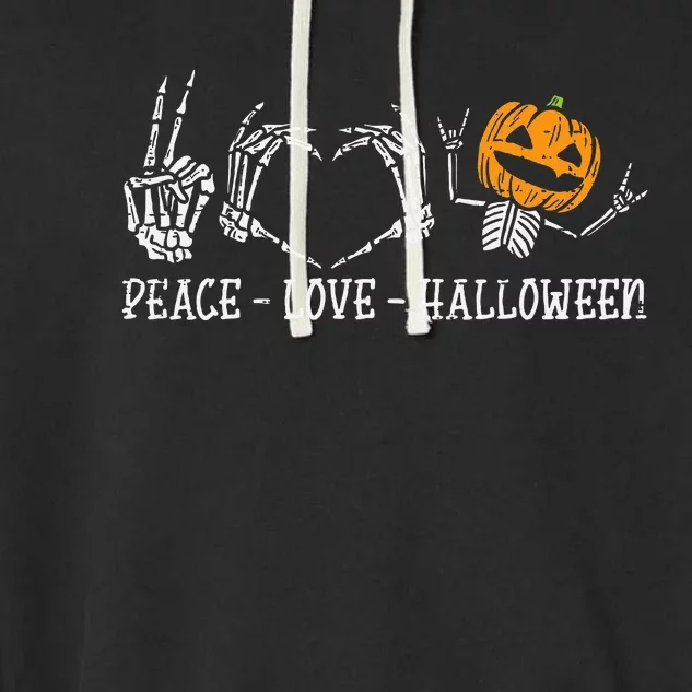 Spooky Halloween Skeleton Peace and Pumpkin Design Garment-Dyed Fleece Hoodie