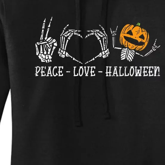 Spooky Halloween Skeleton Peace and Pumpkin Design Women's Pullover Hoodie