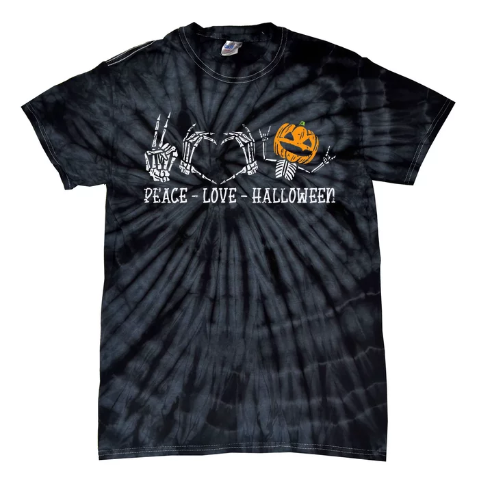 Spooky Halloween Skeleton Peace and Pumpkin Design Tie-Dye T-Shirt