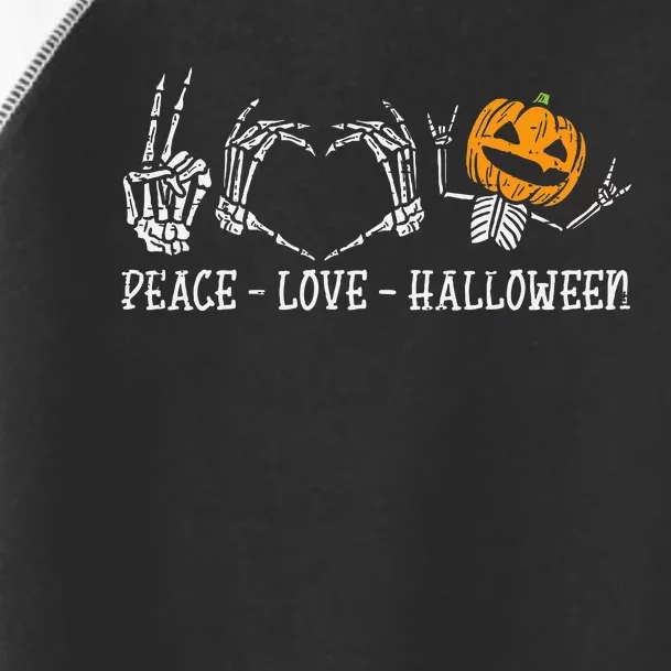 Spooky Halloween Skeleton Peace and Pumpkin Design Toddler Fine Jersey T-Shirt