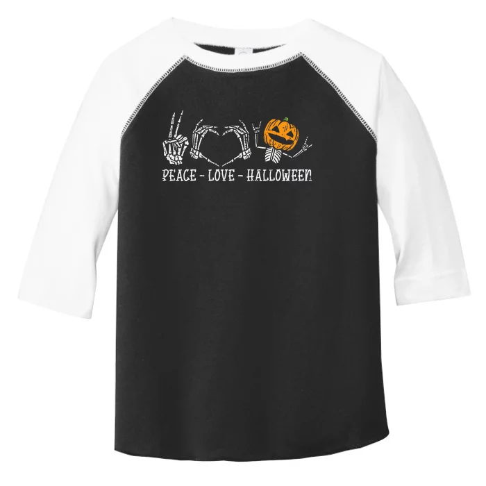 Spooky Halloween Skeleton Peace and Pumpkin Design Toddler Fine Jersey T-Shirt