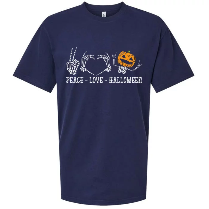 Spooky Halloween Skeleton Peace and Pumpkin Design Sueded Cloud Jersey T-Shirt