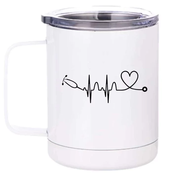 Stethoscope Heartbeat Stethoscope Gift For Doctor & Nurse Front & Back 12oz Stainless Steel Tumbler Cup