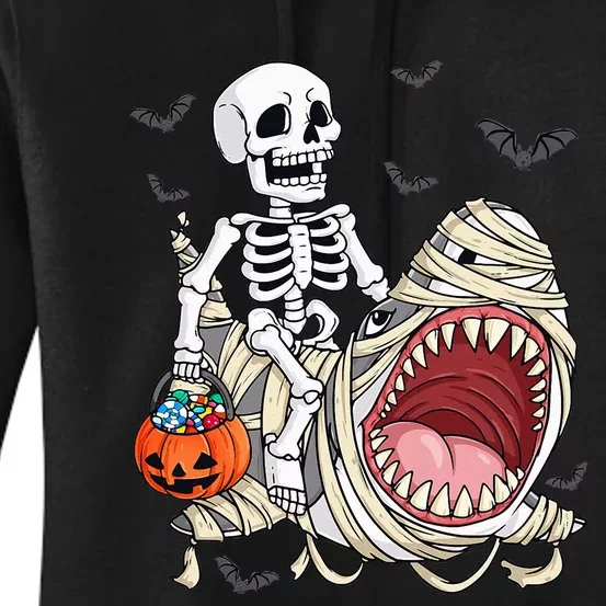 Spooky Halloween Skeleton Riding Mummy Shark Pumpkin Women's Pullover Hoodie