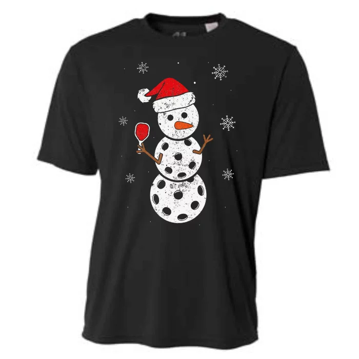 Santa Hat Snowman Gifts For Xmas Pickleball Cooling Performance Crew T-Shirt