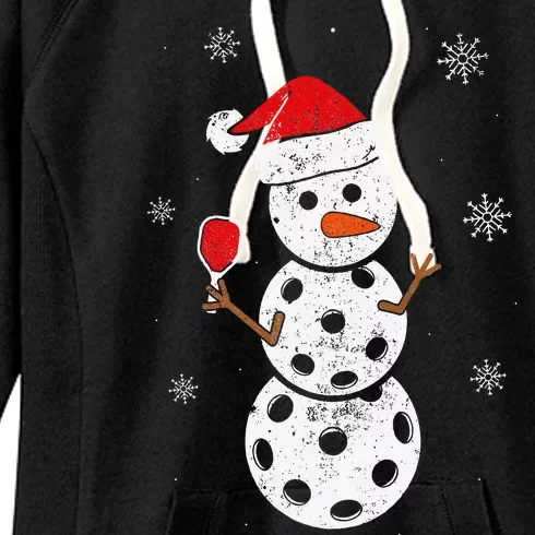 Santa Hat Snowman Gifts For Xmas Pickleball Women's Fleece Hoodie